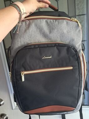 Beautiful Black & Grey Laptop Backpack with Brown Accents